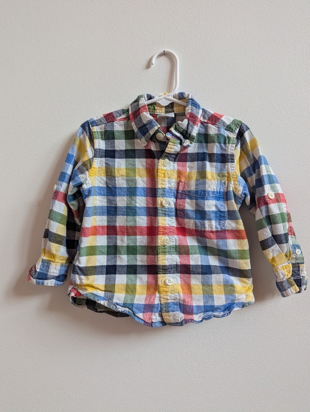 Baby Gap Button Down Shirt Boys 2Y Rainbow Plaid Long Sleeve